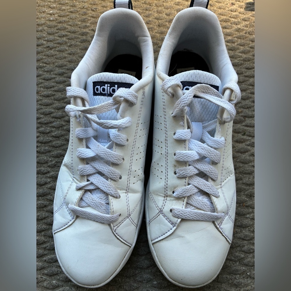 Adidas NEO White Leather Sneakers Men’s Size 8 EU 40 Casual Low Top Shoes
